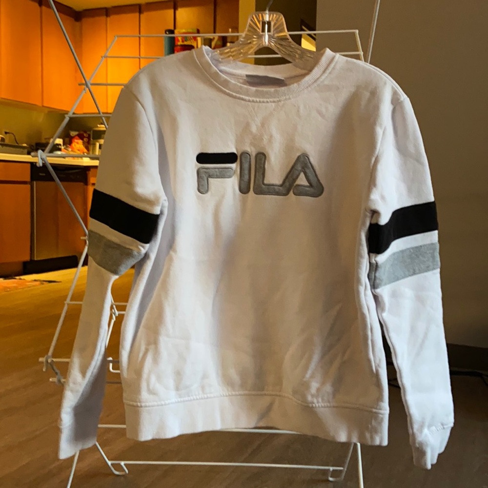White FILA pullover sweatshirt—size M